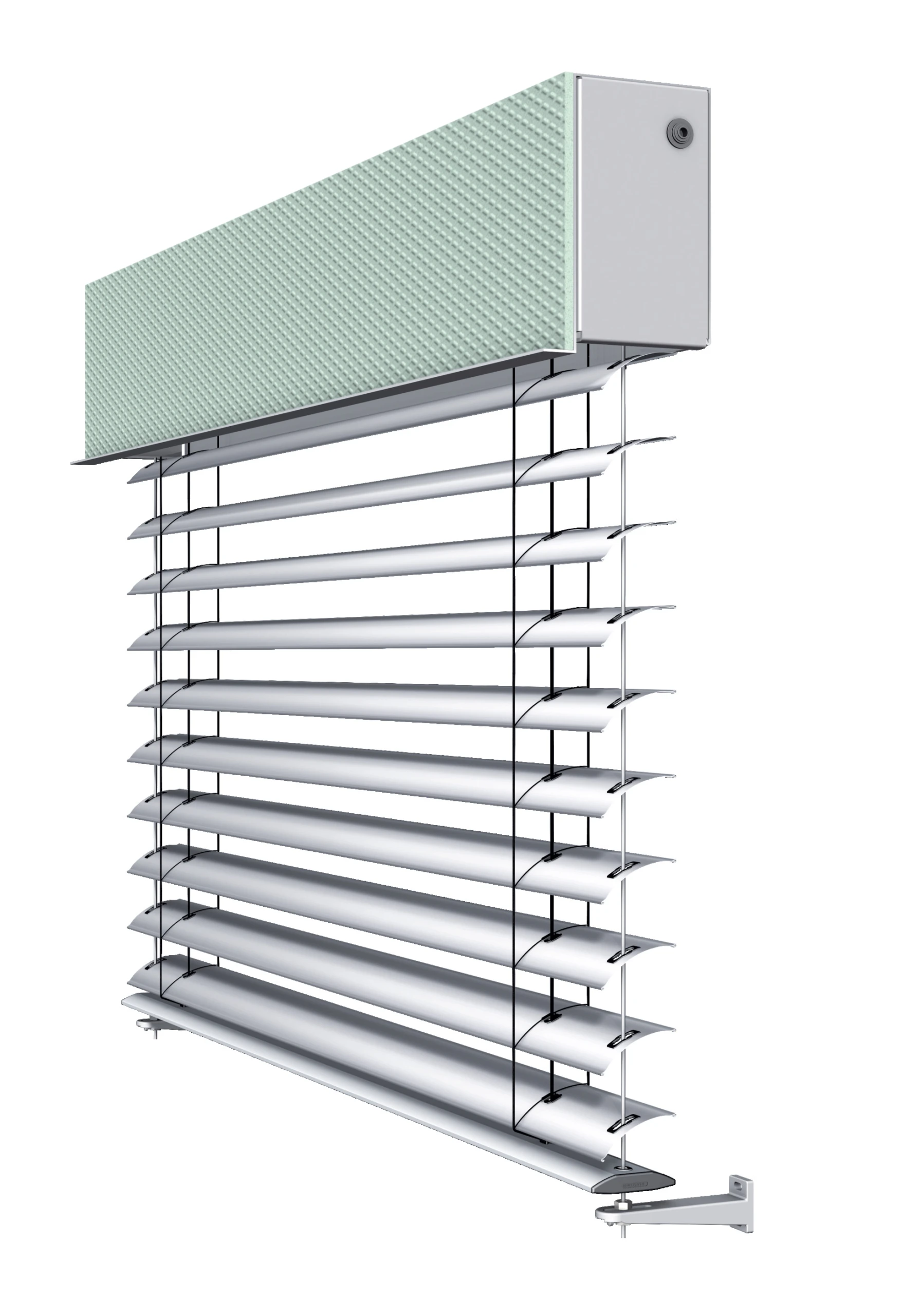 Außenjalousie mit modernem Design und grüner Abdeckung