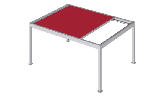 3D-Rendering einer modernen Pergola mit rotem Dach